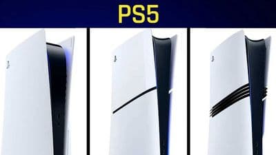Comparativa de las tres versiones de PS5: original, Slim y Pro, en blanco y negro, de perfil.