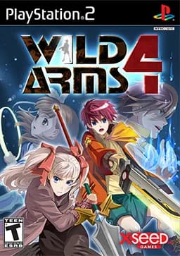 Carátula de Wild Arms 4 para PlayStation 2, con dos jóvenes protagonistas armados y logo del juego.
