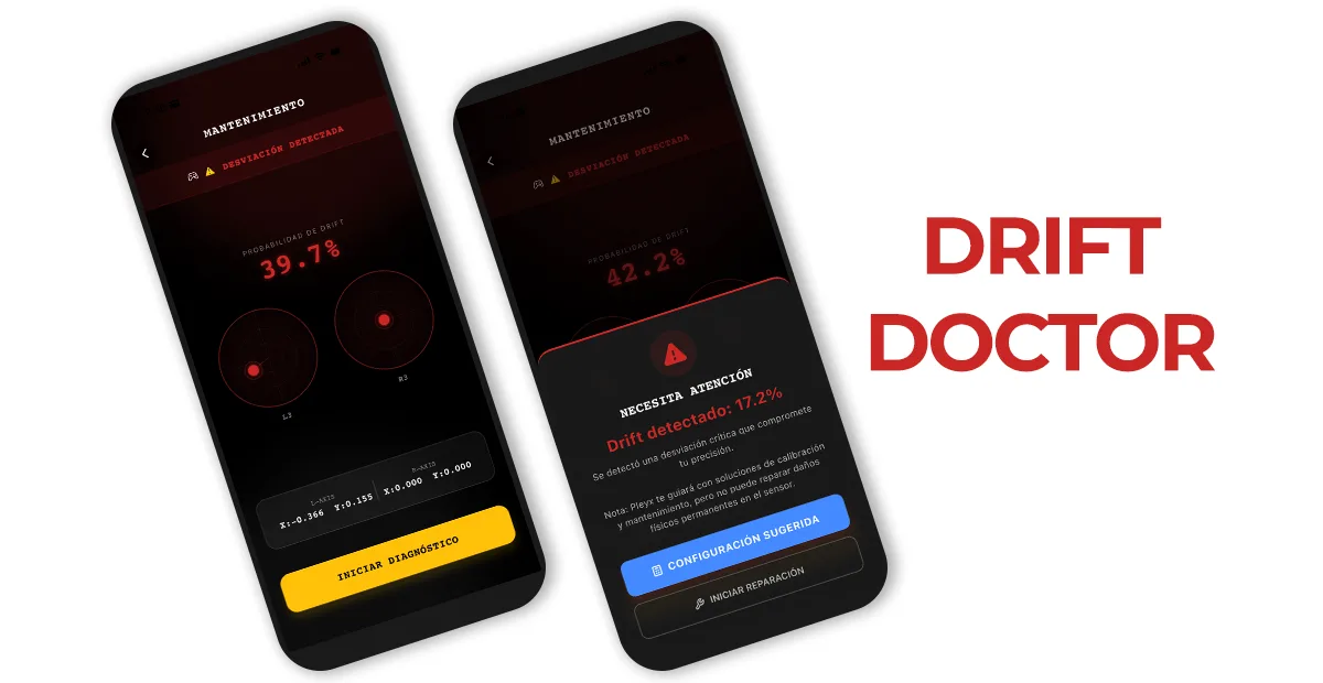 Drift Doctor en Pleyx: app móvil detecta desvío de joystick PS con probabilidad de drift y diagnóstico de calibración