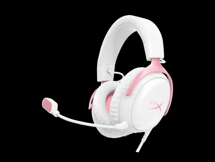 Auriculares HyperX Cloud III con cable, en blanco y rosa, para PS5