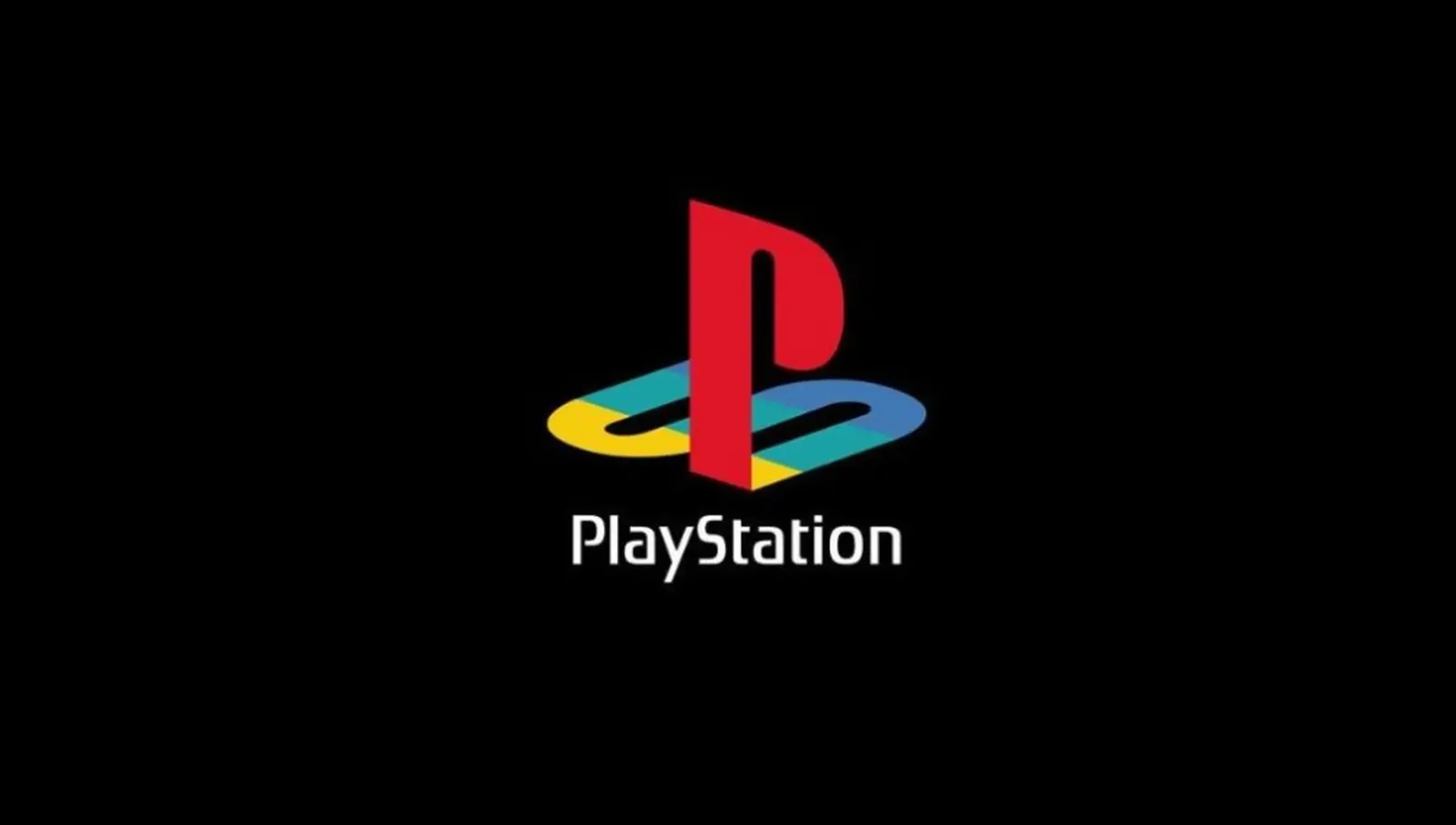 Logo clásico de PlayStation con la icónica "P" roja y disco multicolor sobre fondo negro.