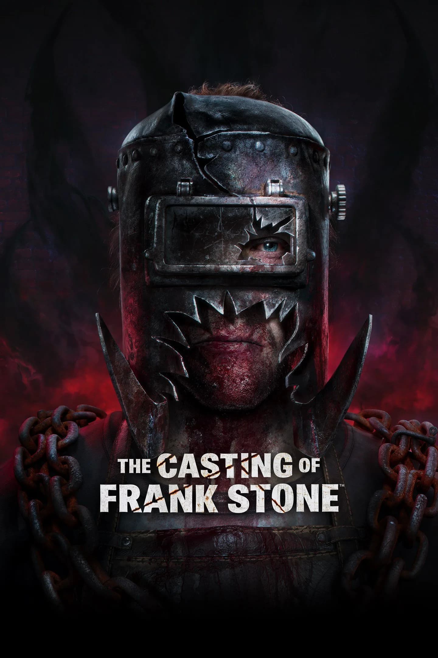 Carátula del videojuego The Casting of Frank Stone con asesino enmascarado y cadenas oxidadas