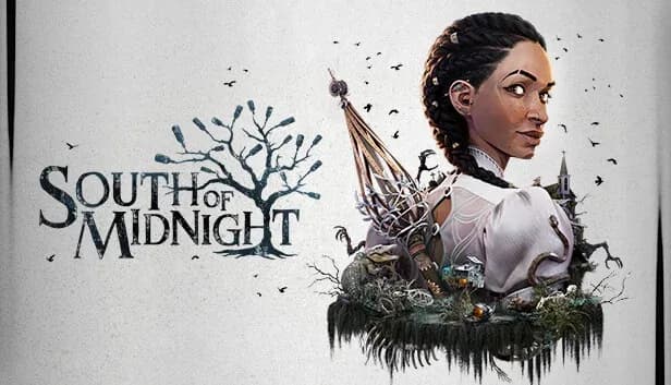 Arte oficial de South of Midnight: protagonista con trenzas rodeada de naturaleza oscura y criaturas místicas del sur de EE.U