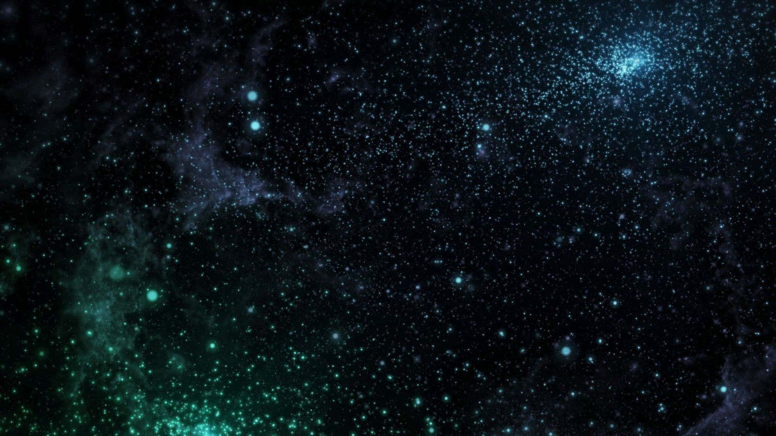 Galaxia con nebulosas verdes y azules, estrellas brillantes sobre fondo negro en el espacio profundo