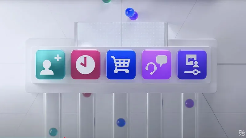 Iconos de funciones de PlayStation Family App: añadir miembro, tiempo de juego, tienda, soporte y control parental.