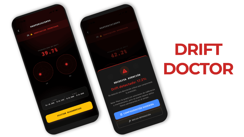 Drift Doctor en Pleyx: app móvil detecta desvío de joystick PS con probabilidad de drift y diagnóstico de calibración