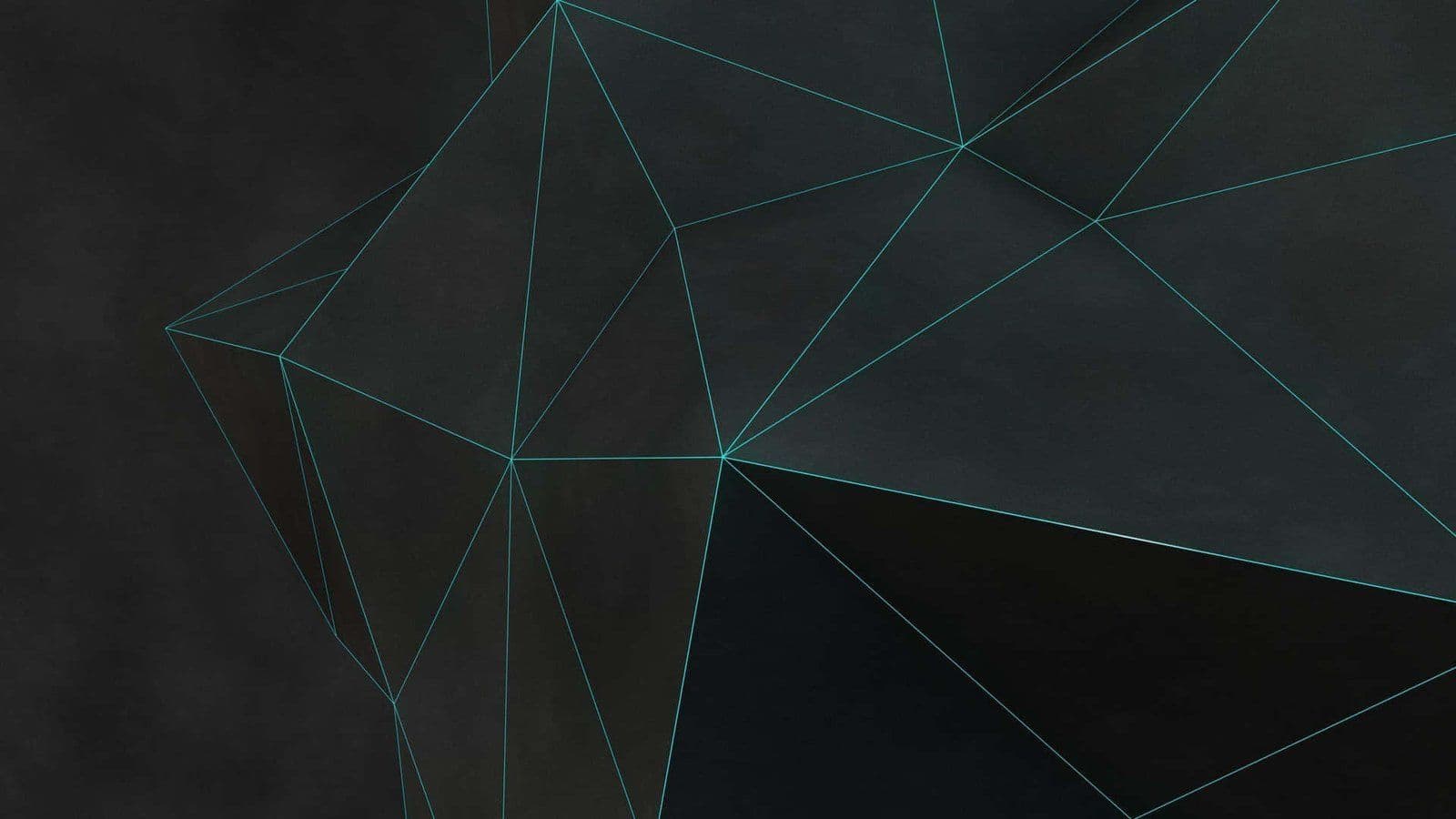 Fondo geométrico poligonal oscuro con líneas turquesa que forman figuras 3D abstractas, estilo minimalista HD