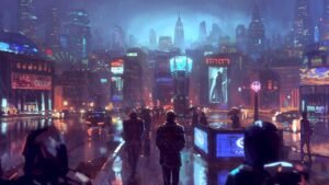citizens in rainy season in cyberpunk city gijhy9r98d9aph8r