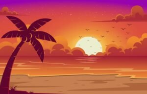 sunset beach scenery background free vector