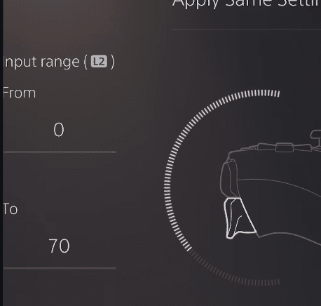 Interface shows a range input from 0 to 70 on the left, with a circular progress dial and a headset-like device silhouette on the right.