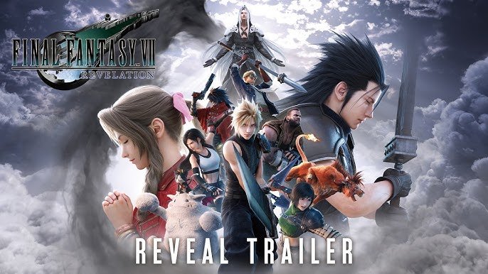 hq720 » Pleyx Promotional art for Final Fantasy VII: Revelation—cast of characters with swords against a cloudy sky, for the reveal trailer.