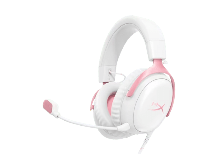 Auriculares HyperX Cloud III con cable, en blanco y rosa, para PS5